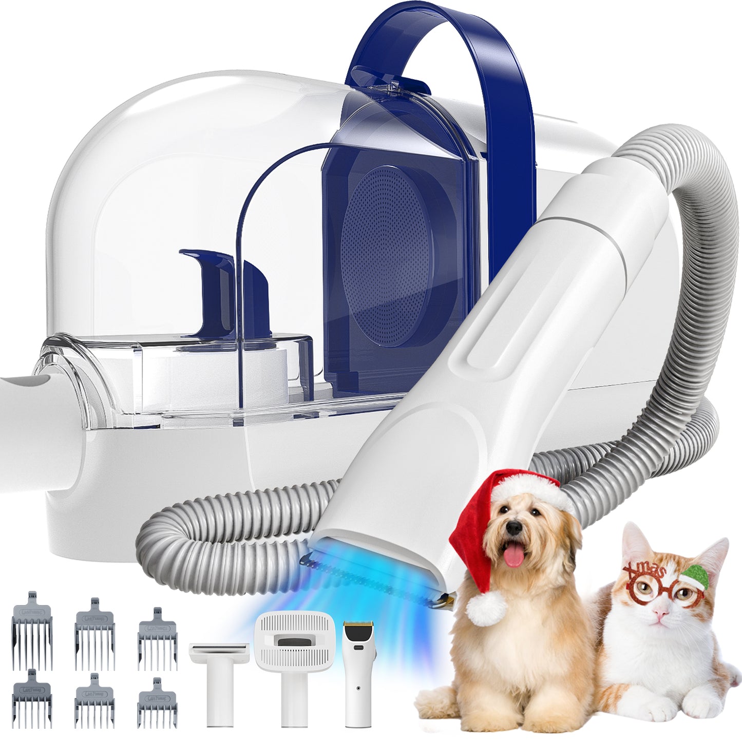 Rywell Pet Grooming Kit, 10KPa Dog Hair Vacuum with Deshedding Brush & Clippers, 4 in 1 6 Tools Low Noise Pet Grooming Supplies