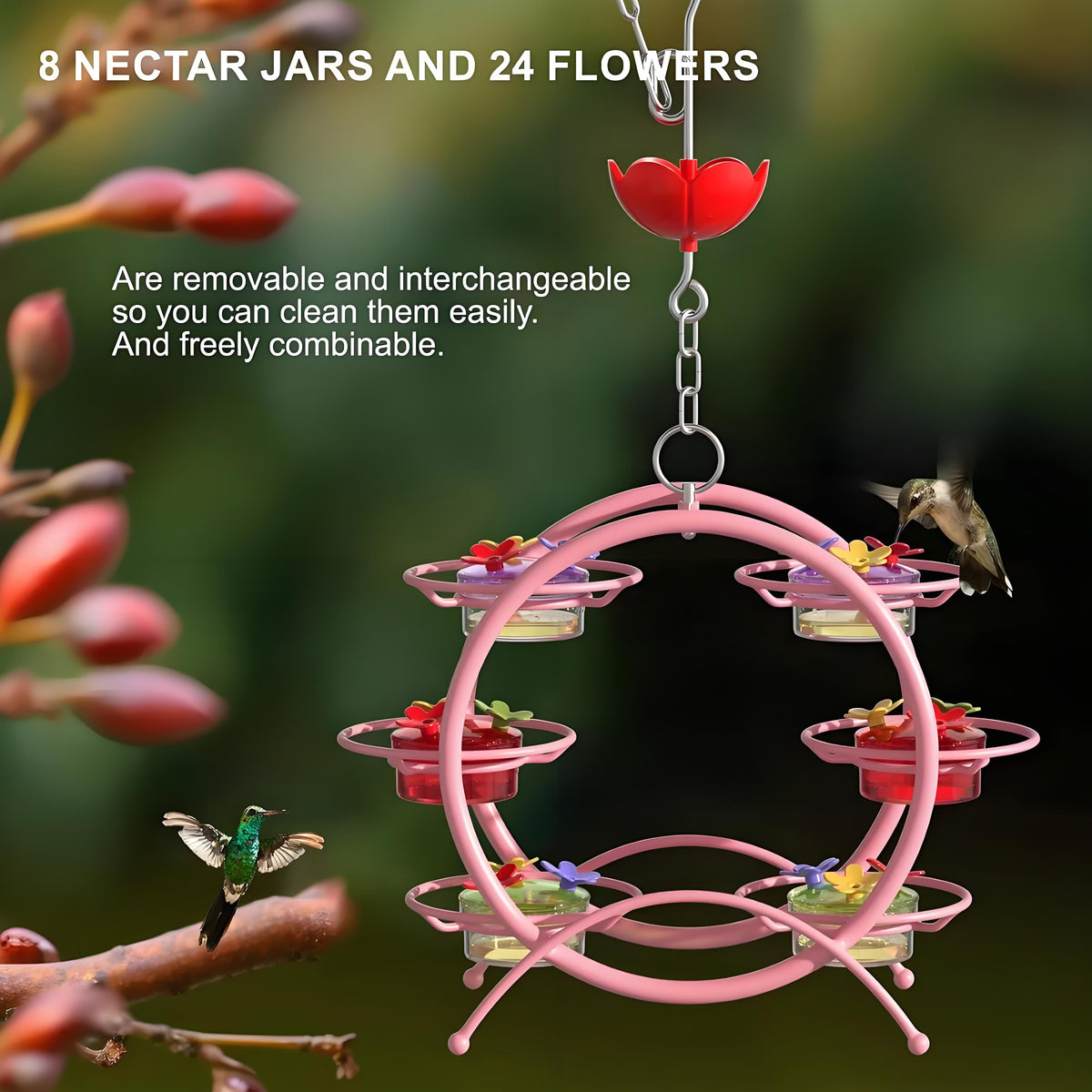 Rywell Hummingbird Feeders for Outdoors - Multi-Ports, Top Filling Ant & Bee, Garden Decor
