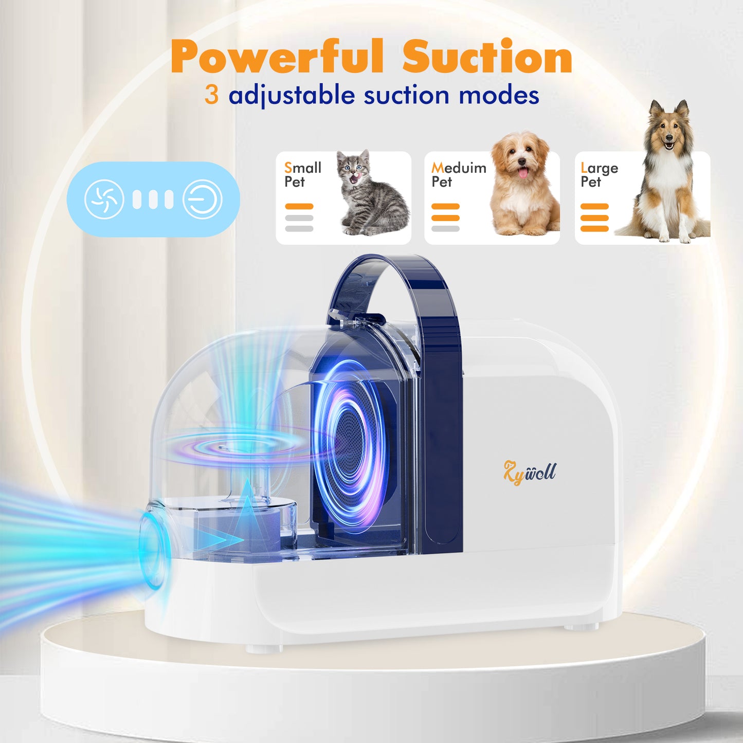Rywell Pet Grooming Kit, 10KPa Dog Hair Vacuum with Deshedding Brush & Clippers, 4 in 1 6 Tools Low Noise Pet Grooming Supplies