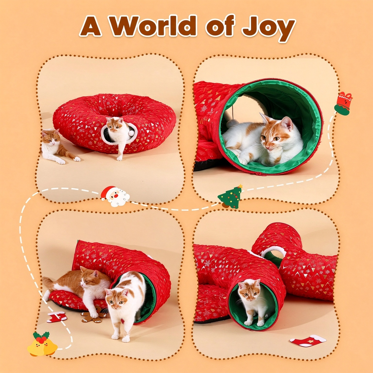 Gonna per albero di Natale Rywell 3 in 1, tunnel per gatti in peluche morbido per gatti da interno che giocano, riposano e si nascondono, tunnel pieghevole per gatti con cuscino accogliente e palline giocattolo, perfetto per decorare l'albero di Natale