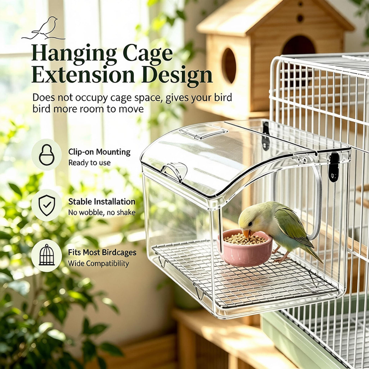 Rywell Transparent Acrylic Bird Cage – Portable Bird Travel Carrier with Handle, 2-in-1 Hanging Bird Bath & External No-Mess Feeder for Parrots, Budgies, Cockatiels, Lovebirds, Conures, Finches & Canaries