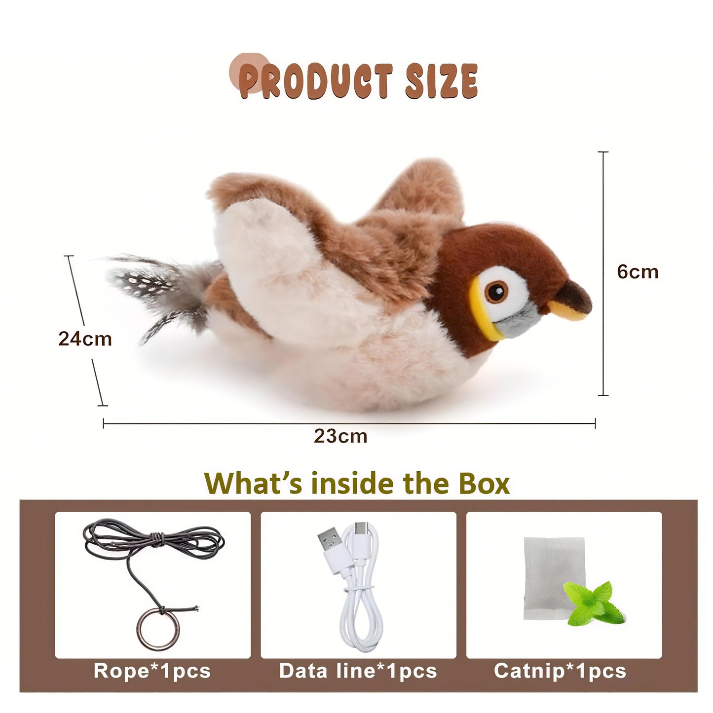 Rywell Rechargeable Flapping Bird Cat Toy – Touch-Activated, Chirps & Flaps Like a Real Sandpiper with Catnip