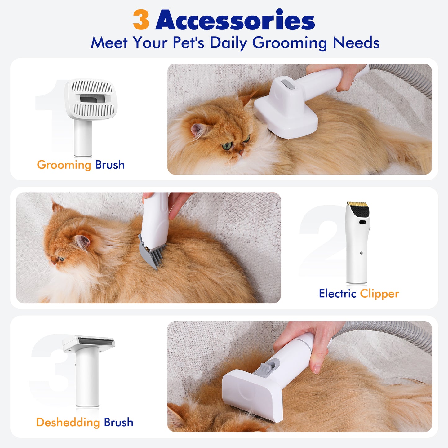 Rywell Pet Grooming Kit, 10KPa Dog Hair Vacuum with Deshedding Brush & Clippers, 4 in 1 6 Tools Low Noise Pet Grooming Supplies