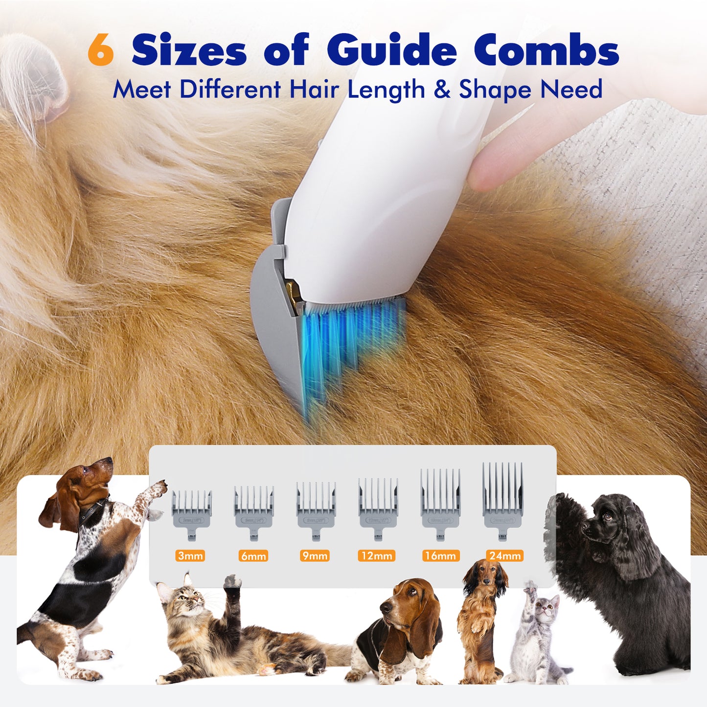 Rywell Pet Grooming Kit, 10KPa Dog Hair Vacuum with Deshedding Brush & Clippers, 4 in 1 6 Tools Low Noise Pet Grooming Supplies