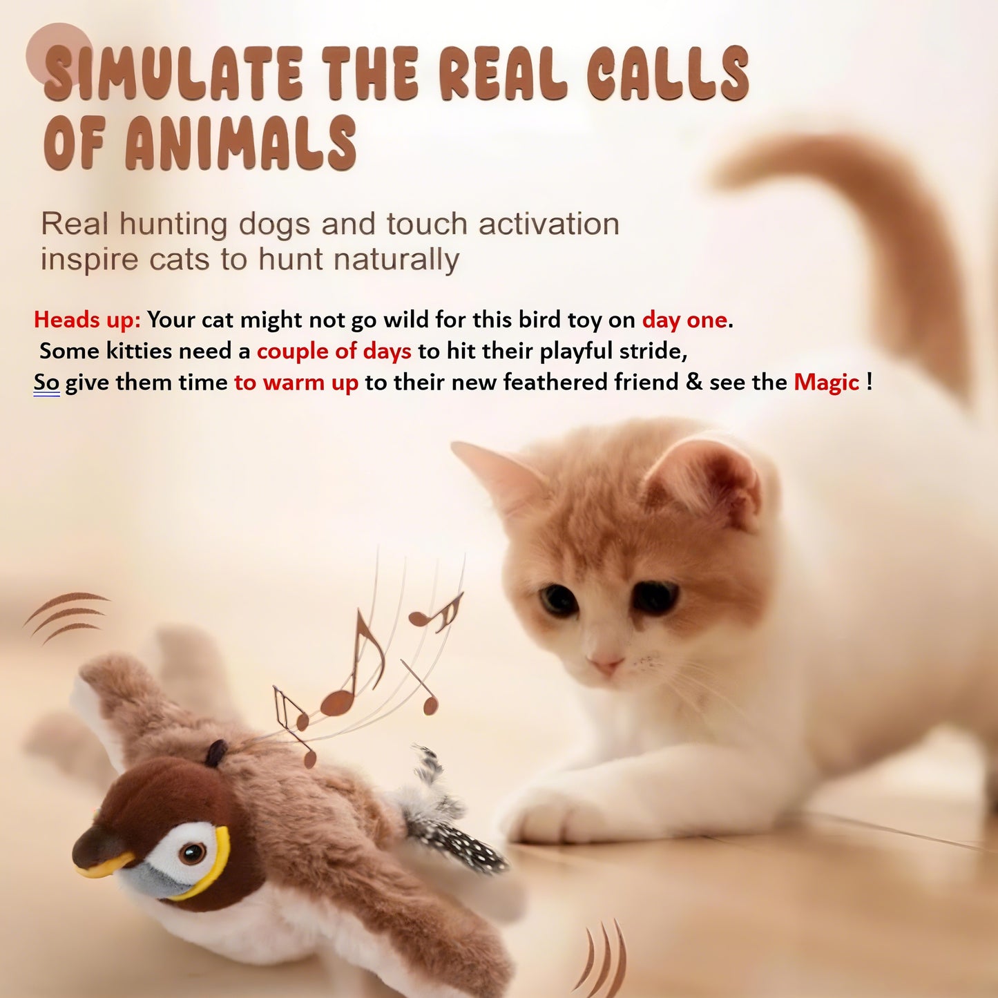 Rywell Rechargeable Flapping Bird Cat Toy – Touch-Activated, Chirps & Flaps Like a Real Sandpiper with Catnip