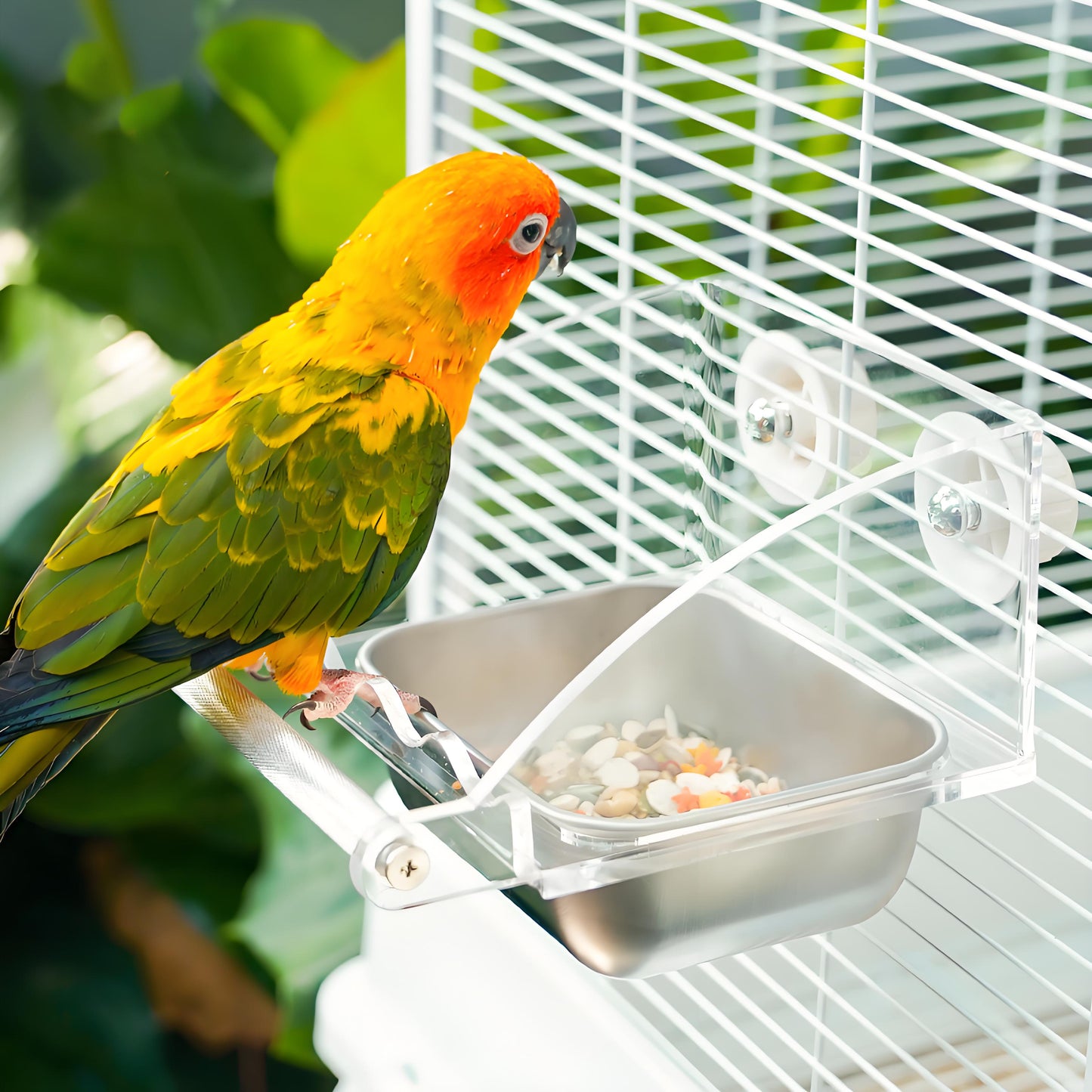 Rywell Acrylic No-Mess Bird Feeder with Perch – Automatic Seed Catcher for Parrots & Parakeets