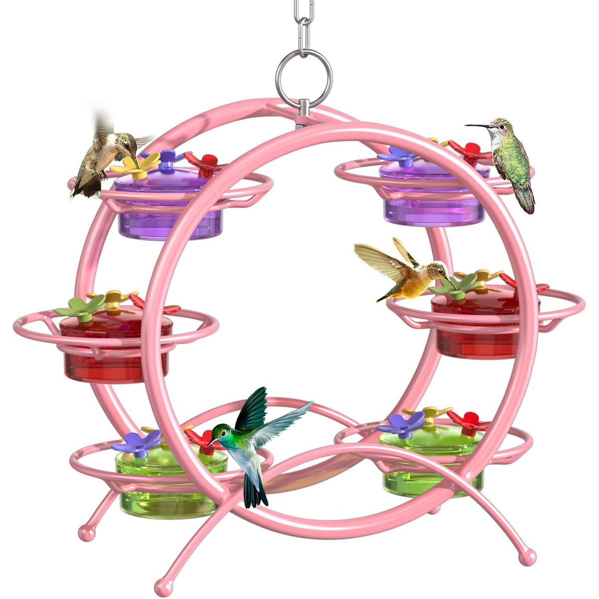 Rywell Hummingbird Feeders for Outdoors - Multi-Ports, Top Filling Ant & Bee, Garden Decor