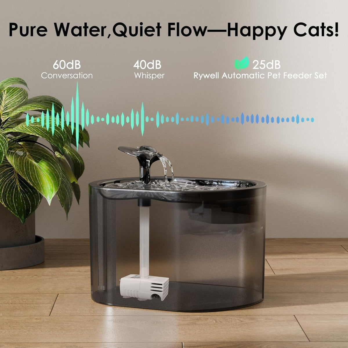 Rywell Automatic Cat Feeder with Water Dispenser, 2.4G WiFi Timed Food Dispenser with Portion Control, 2-In-1 Feeding Set for Cats & Small Dogs, Wire or Battery Powered