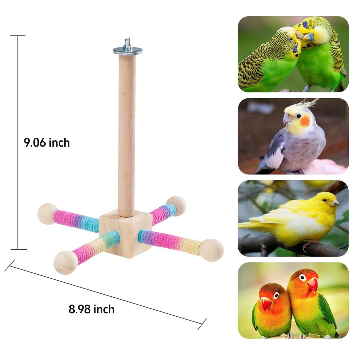 Rywell Wooden Bird Perch Swing Toy for Cage — 360° Silent Free-Spin, Anxiety & Boredom Relief for Parrots, Parakeets, Cockatiels & Small to Medium Birds