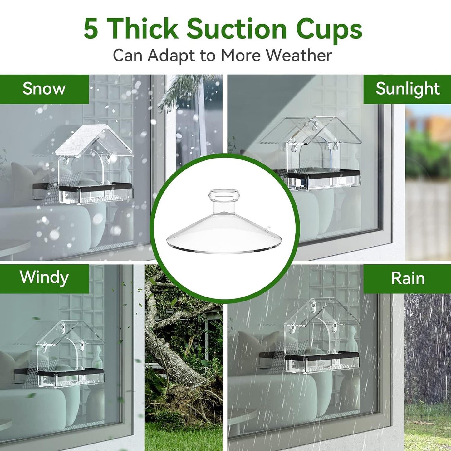Rywell Clear Acrylic Window Bird Feeder with Strong Suction Cups, Removable Seed Tray & Drainage Holes for Wild Bird Watching
