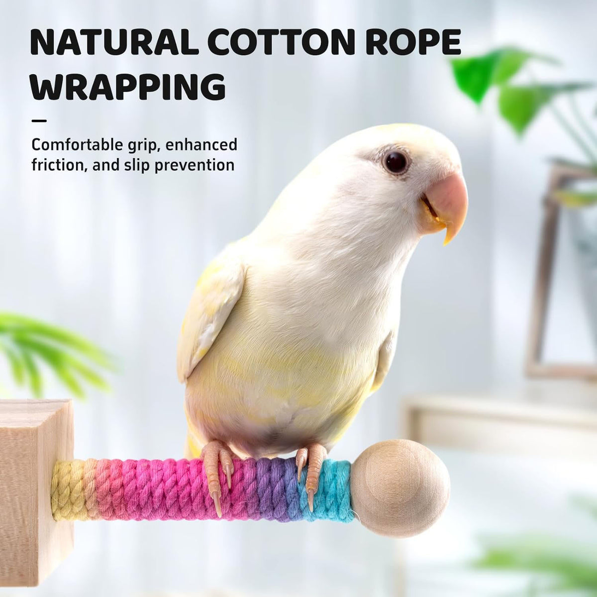 Rywell Wooden Bird Perch Swing Toy for Cage — 360° Silent Free-Spin, Anxiety & Boredom Relief for Parrots, Parakeets, Cockatiels & Small to Medium Birds