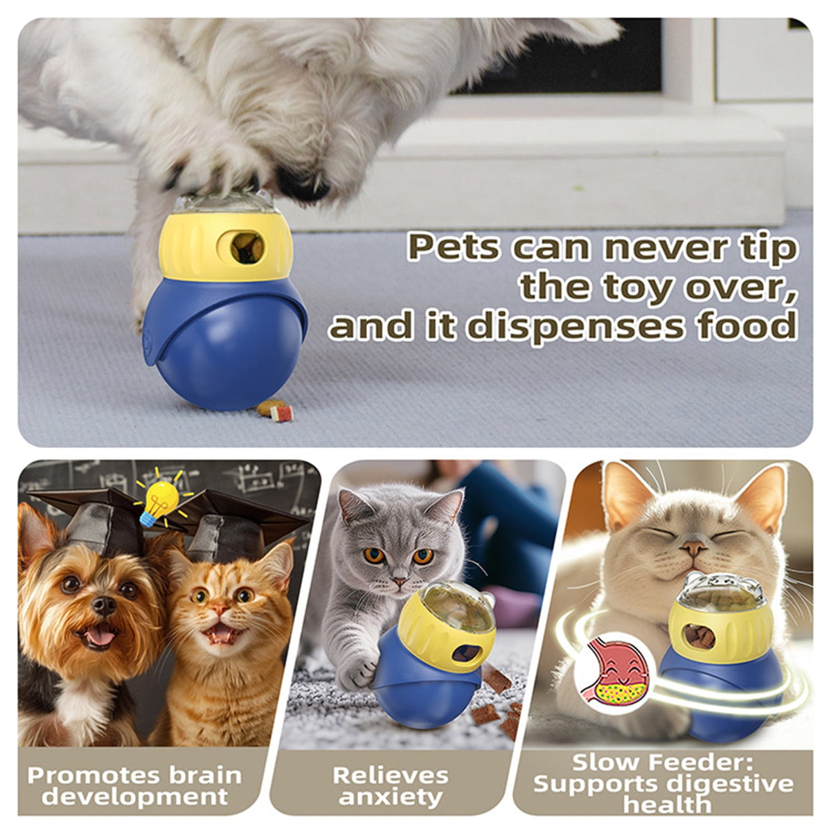 Rywell Cat Puzzle Ball for Cat&Mini Dogs Adjustable No-Tip Treat Dispensing Toys Food Dispenser Balls Cognitive Enrichment Toy Slow Feeding Interactive Mind Stimulating Game