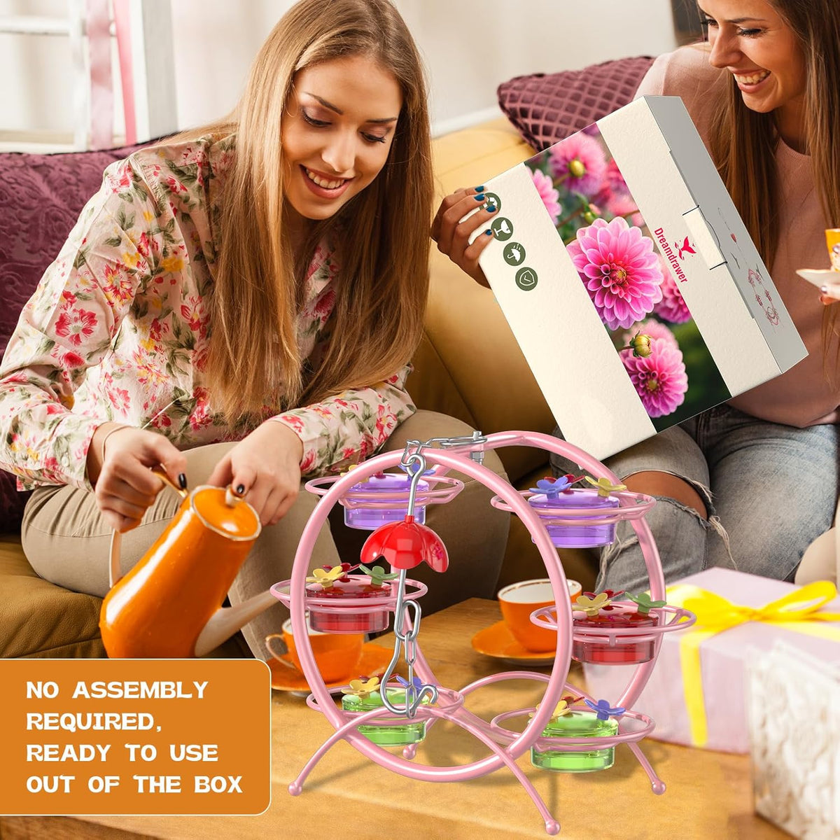 Rywell Hummingbird Feeders for Outdoors - Multi-Ports, Top Filling Ant & Bee, Garden Decor