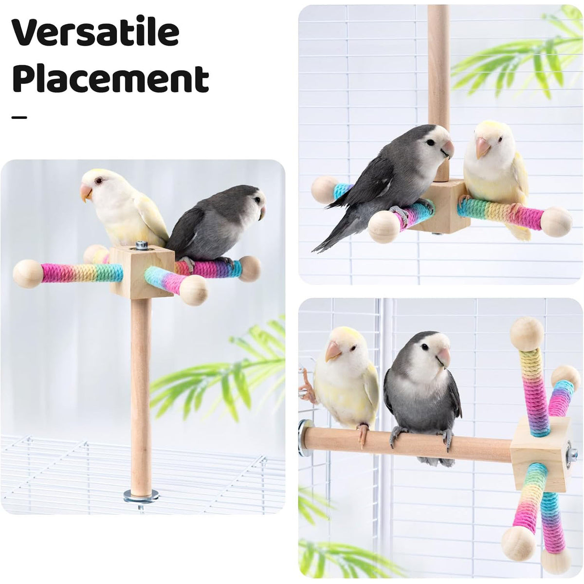 Rywell Wooden Bird Perch Swing Toy for Cage — 360° Silent Free-Spin, Anxiety & Boredom Relief for Parrots, Parakeets, Cockatiels & Small to Medium Birds