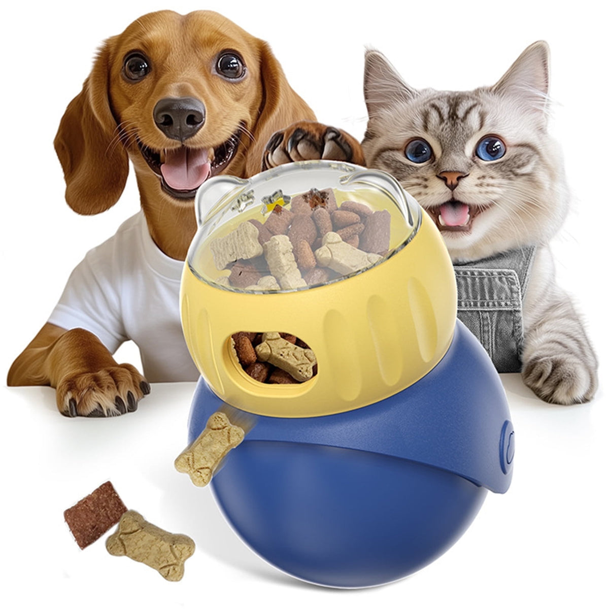 Rywell Cat Puzzle Ball for Cat&Mini Dogs Adjustable No-Tip Treat Dispensing Toys Food Dispenser Balls Cognitive Enrichment Toy Slow Feeding Interactive Mind Stimulating Game