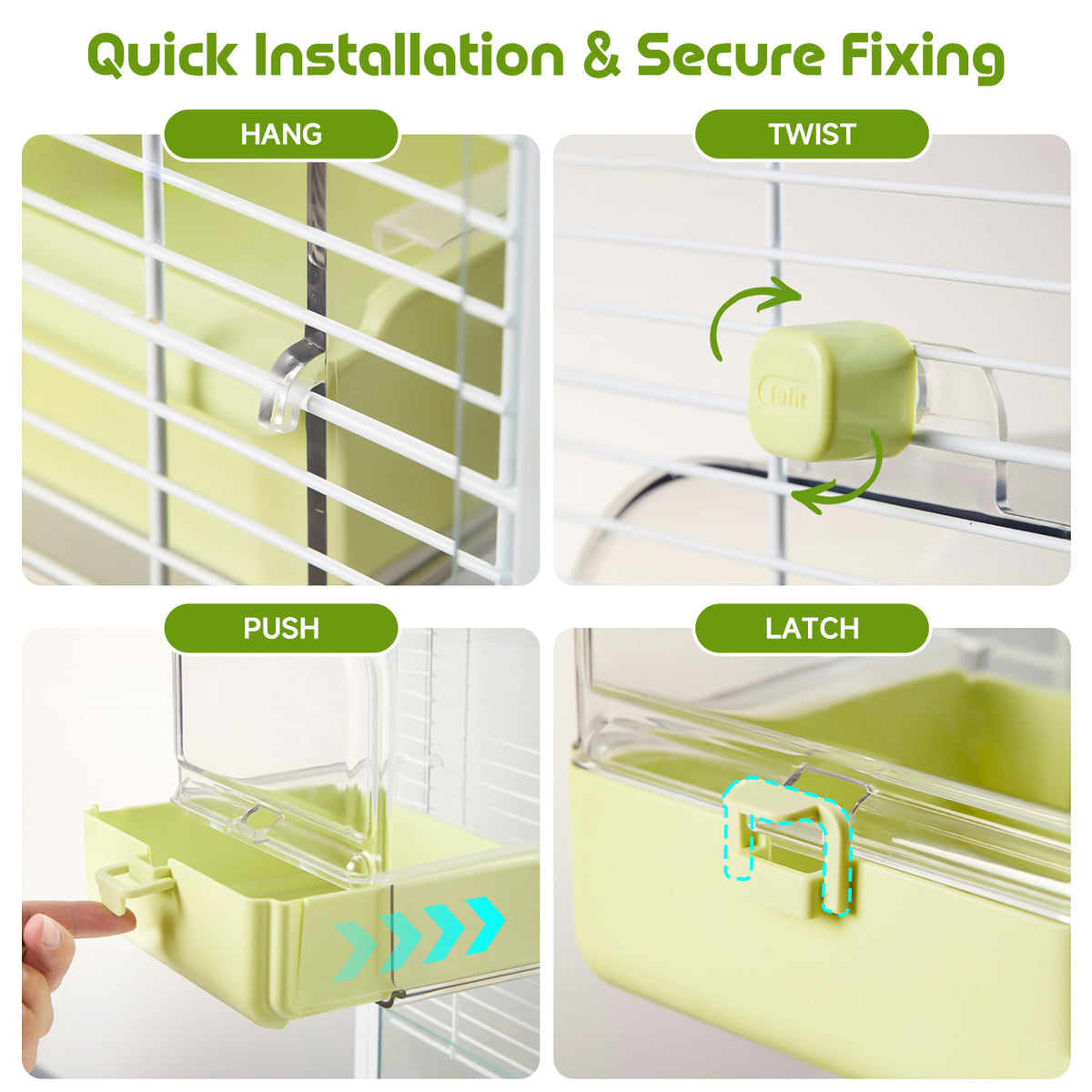 Rywell Bagno per uccelli sospeso per gabbia con ciotole e fondo a rete - Bagno/ciotola/casetta multifunzione 3 in 1, doccia per uccelli per inseparabili, fringuelli, parrocchetti, parrocchetti ondulati e altri uccelli di piccole e medie dimensioni - Verde