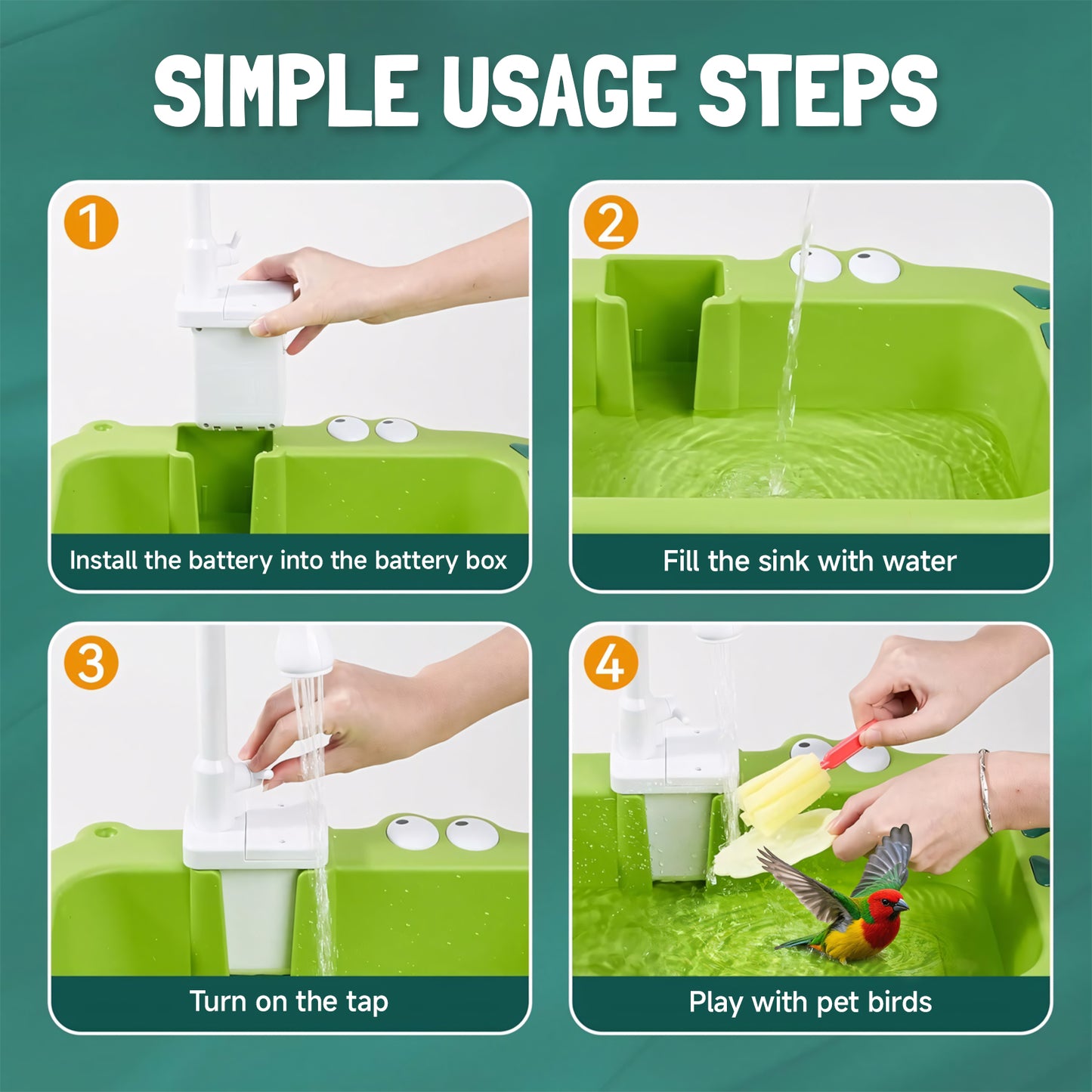 Rywell Multi-Functional Bird Bath with Faucet – Outdoor Bird Play Basin, Bird Shower & Water Fun Toy