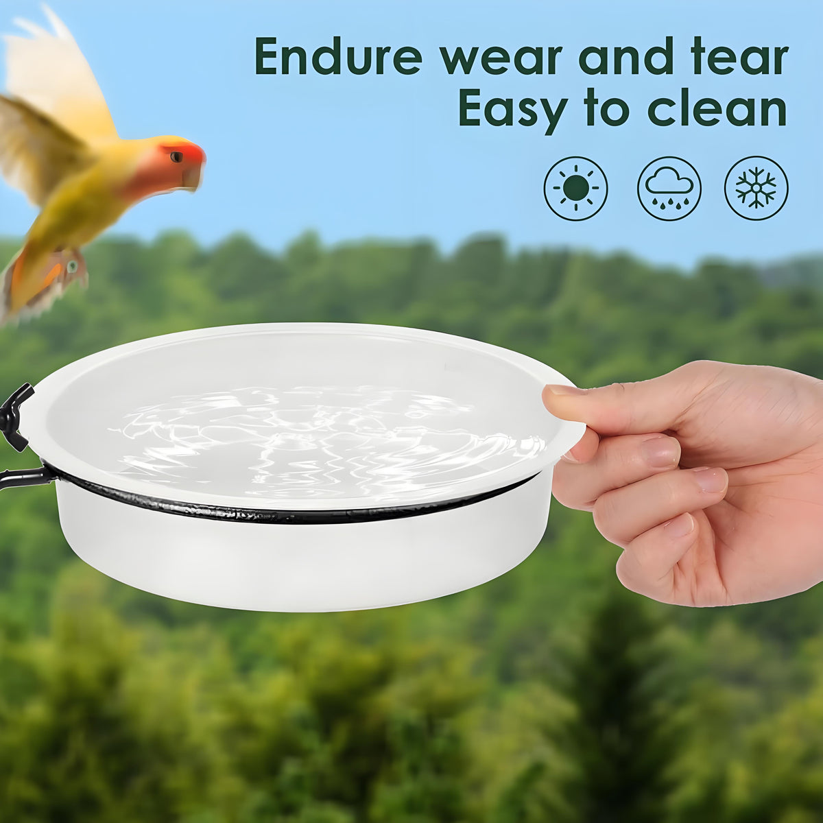 Rywell Deck Bird Feeder & Water Bath – Detachable Balcony & Porch Railing Tray with Metal Mesh and Water Bowl for Attracting Birds