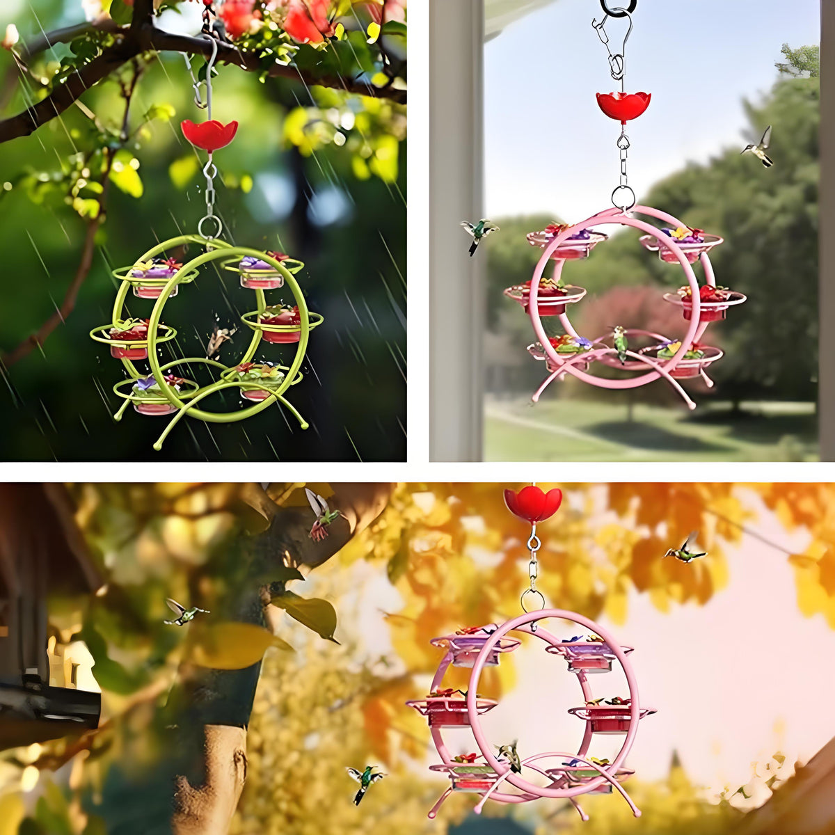 Rywell Hummingbird Feeders for Outdoors - Multi-Ports, Top Filling Ant & Bee, Garden Decor