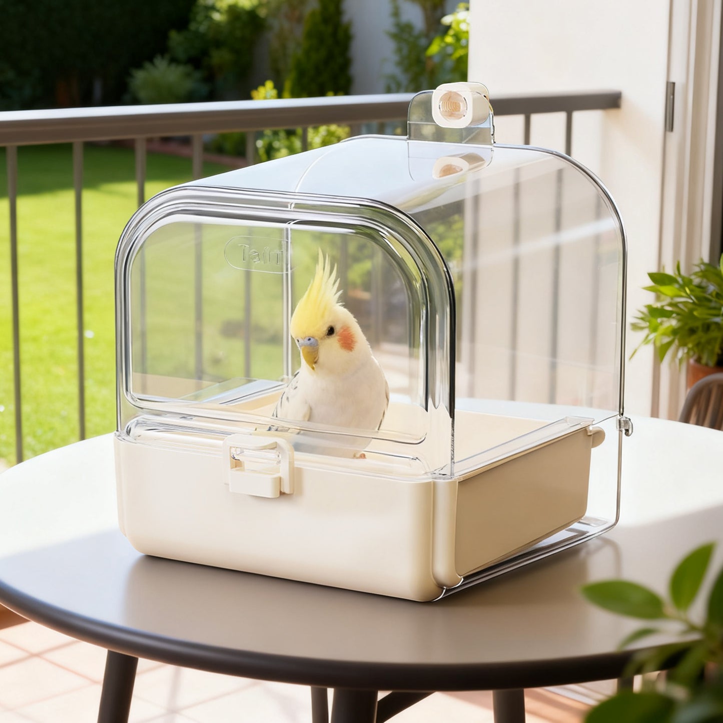 Rywell Hanging Bird Bath for Cage with Bowls & Mesh Bottom - 3-in-1 Multifunction Bird Bath/Bowl/House, Bird Shower for Lovebirds, Finches, Parakeets, Budgies, and Other Small to Medium Birds - Green