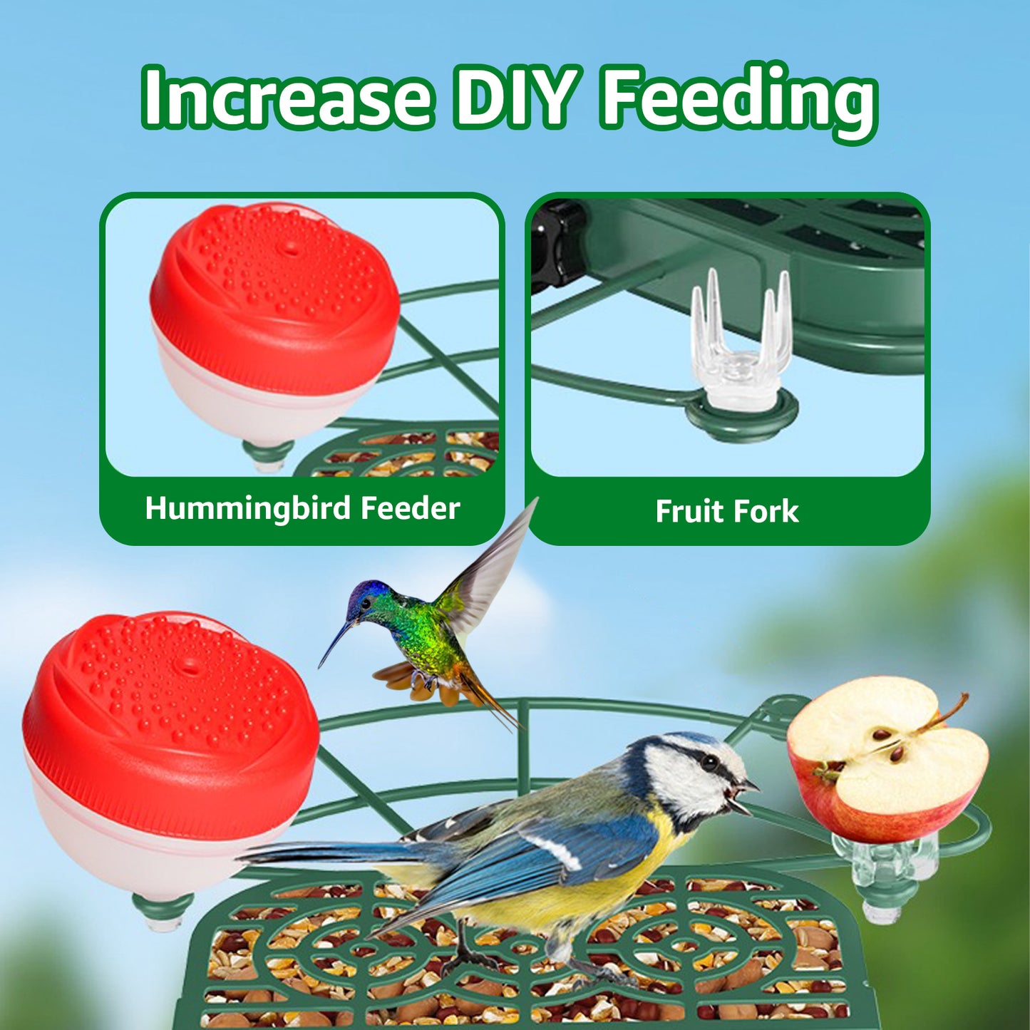 Rywell AI-Powered Solar Smart Bird Feeder – Metal Cage, Portable, Wind & Rain Resistant