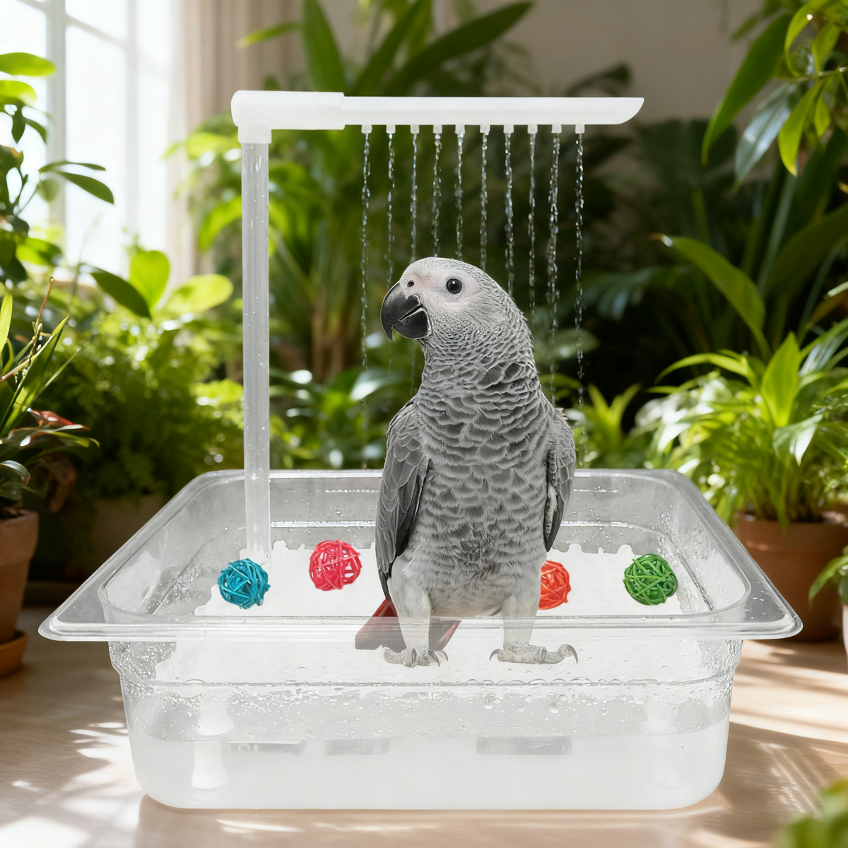 Vasca da bagno per pappagalli Rywell, doccia automatica per uccelli con rubinetto a 180°, contiene USB e spina di alimentazione per uccelli di medie dimensioni, pappagalli grigi africani, conuri amazzoni, parrocchetti, calopsitte, inseparabili