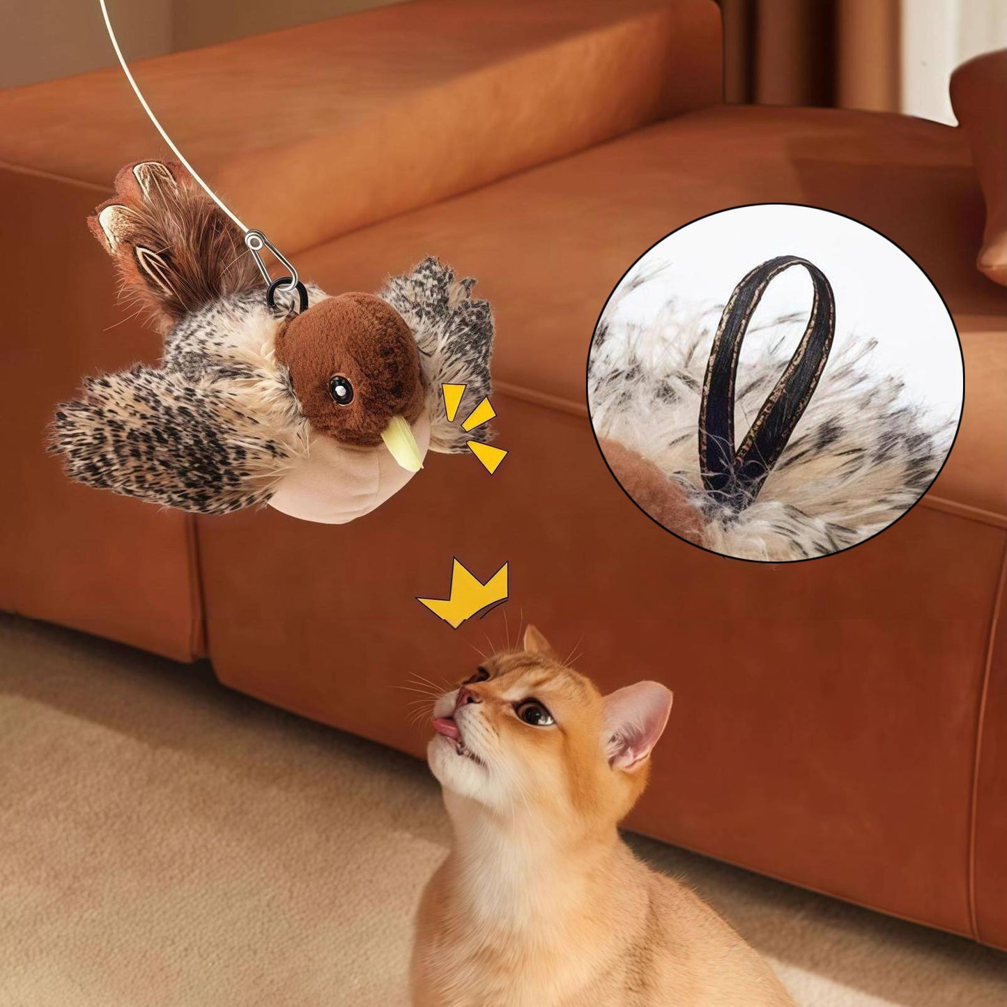 Rywell Interactive Electric Cat Toy – Realistic Flapping Bird with Sound, Hunting Training & Self-Play Teaser Wand for Cats