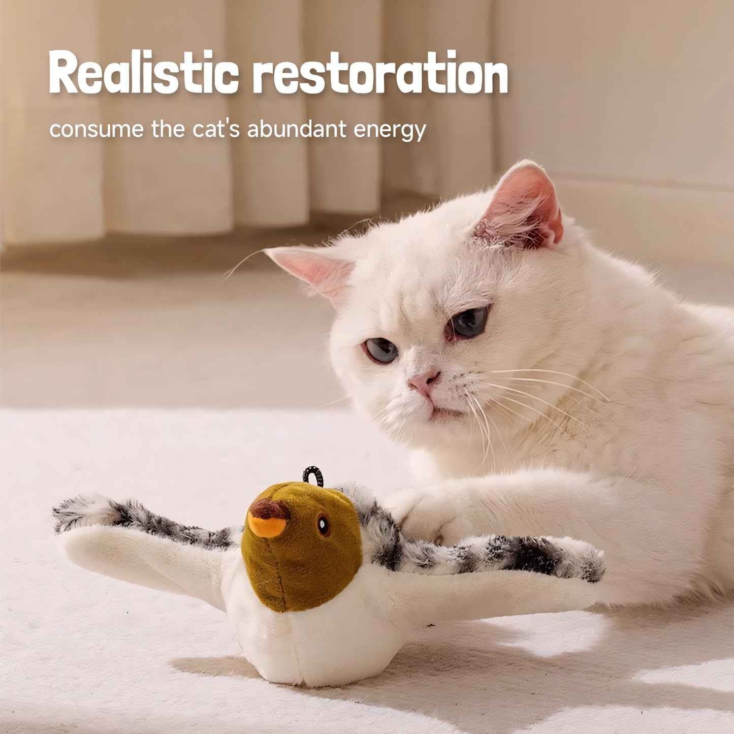 Rywell Interactive Electric Cat Toy – Realistic Flapping Bird with Sound, Hunting Training & Self-Play Teaser Wand for Cats