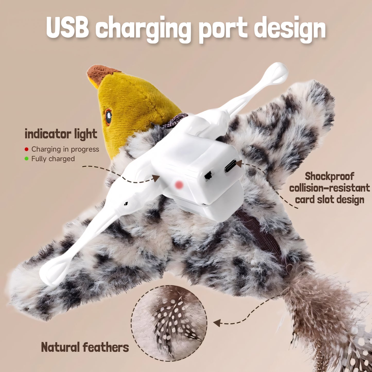 Rywell Interactive Electric Cat Toy – Realistic Flapping Bird with Sound, Hunting Training & Self-Play Teaser Wand for Cats