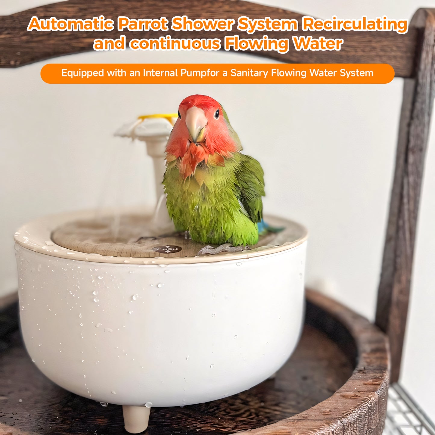 Rywell USB Charging Automatic Bird Bath Fountain with Circulating Water for Parakeets, Parrots & Small Birds