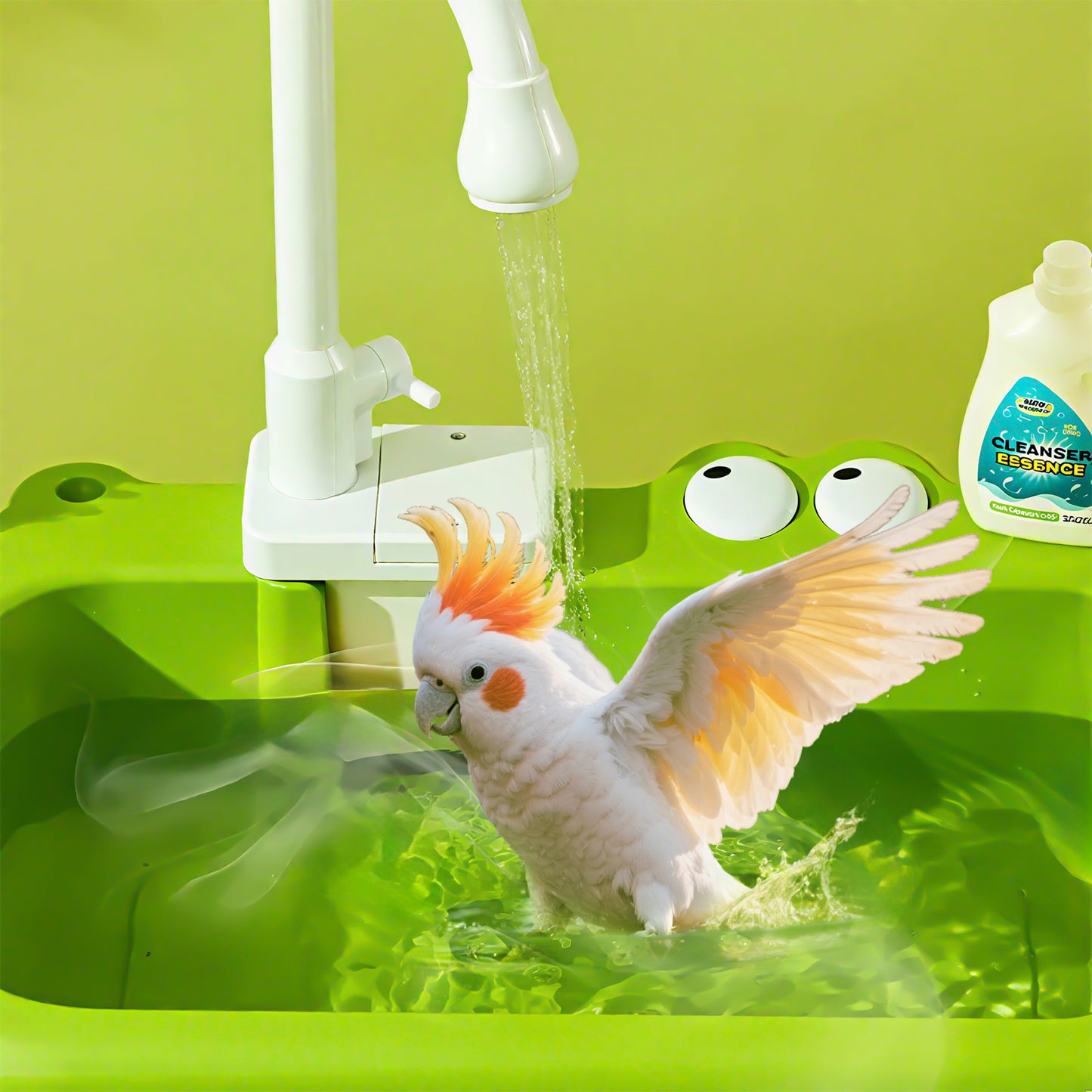 Rywell Multi-Functional Bird Bath with Faucet – Outdoor Bird Play Basin, Bird Shower & Water Fun Toy