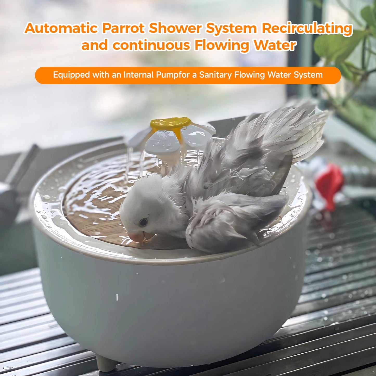 Rywell USB Charging Automatic Bird Bath Fountain with Circulating Water for Parakeets, Parrots & Small Birds