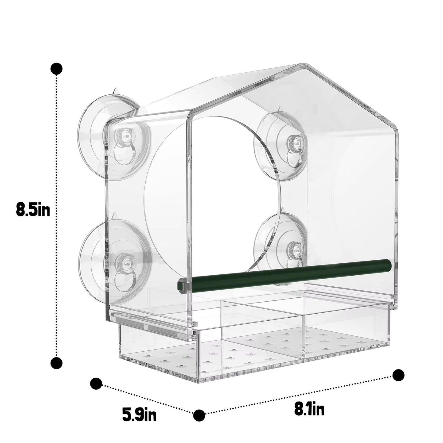 Rywell Clear Acrylic Window Bird Feeder with Strong Suction Cups, Removable Seed Tray & Drainage Holes for Wild Bird Watching
