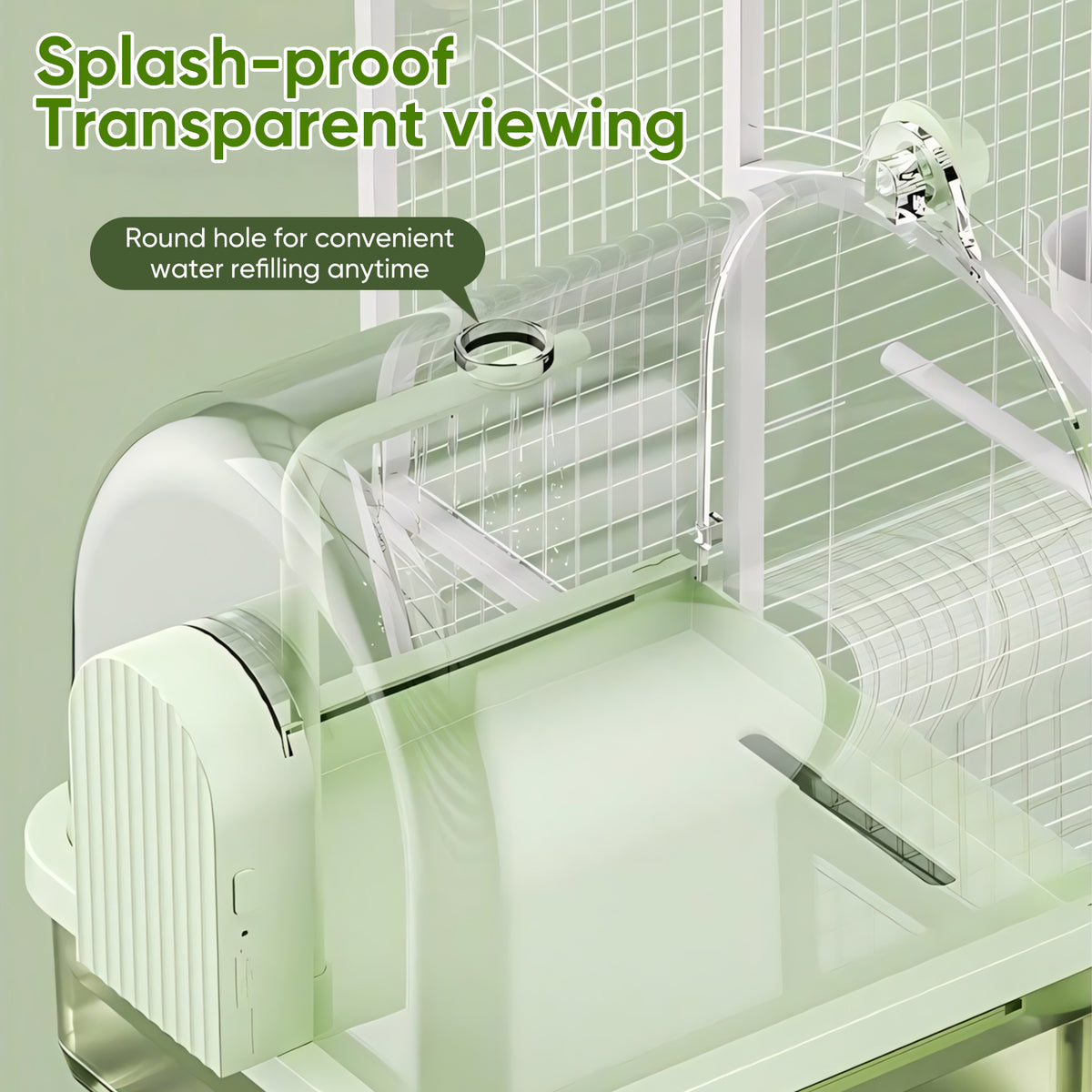 Rywell Hanging Bird Bath Box with Anti-Slip Base, Shower Bathing Pool for Parrots, Cockatiels, Lovebirds, Detachable Design