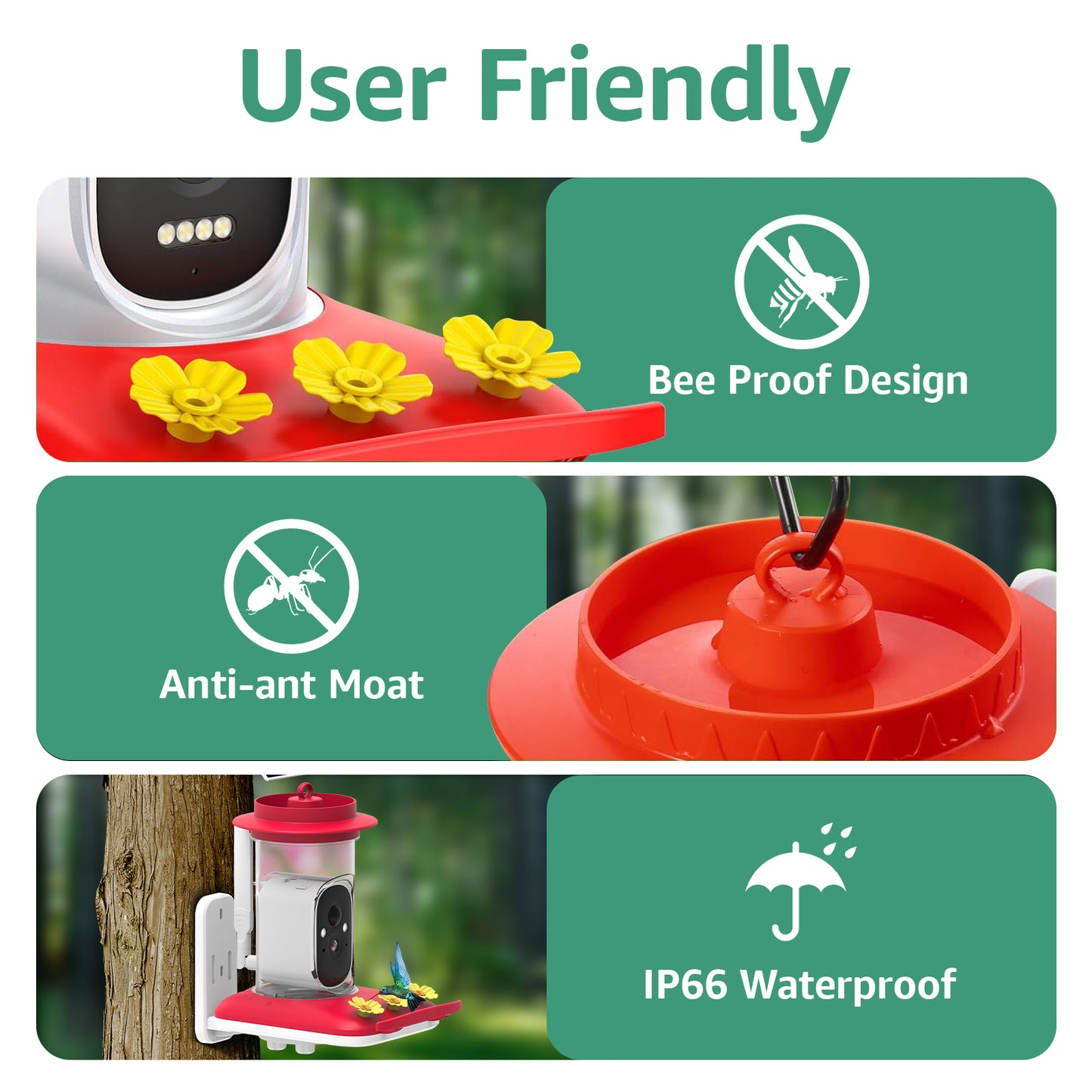 Rywell Smart Solar Hummingbird Feeder with 5MP Camera & AI Bird Detection