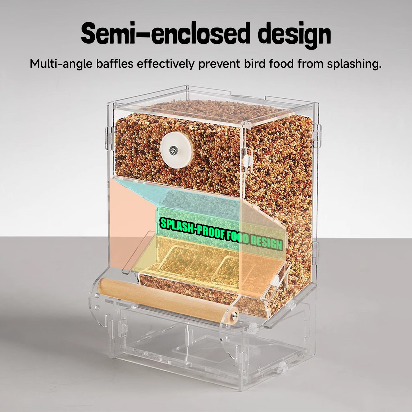 Rywell Parrot Bird Feeder Box – Spill-Proof Automatic Hanging Seed Dispenser for Birds