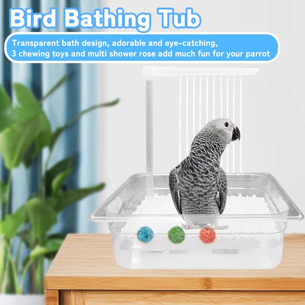 Vasca da bagno per pappagalli Rywell, doccia automatica per uccelli con rubinetto a 180°, contiene USB e spina di alimentazione per uccelli di medie dimensioni, pappagalli grigi africani, conuri amazzoni, parrocchetti, calopsitte, inseparabili