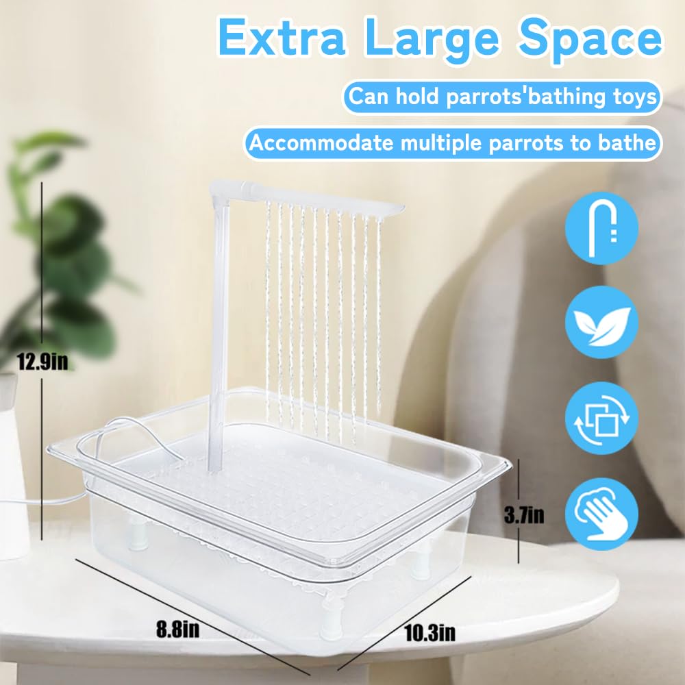 Vasca da bagno per pappagalli Rywell, doccia automatica per uccelli con rubinetto a 180°, contiene USB e spina di alimentazione per uccelli di medie dimensioni, pappagalli grigi africani, conuri amazzoni, parrocchetti, calopsitte, inseparabili
