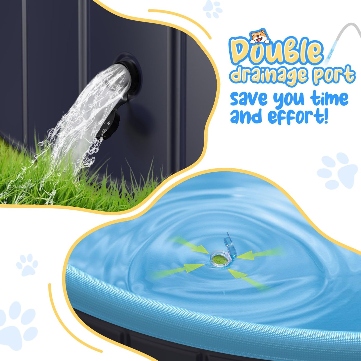 Rywell Dog Pool for Large Dogs, Foldable Pet Wading Pool with Splash Sprinkler, Outdoor Summer Bathtub Heavy Duty for Puppy, Doggie, Cats, Duck -Blue -63 x 12 Inches