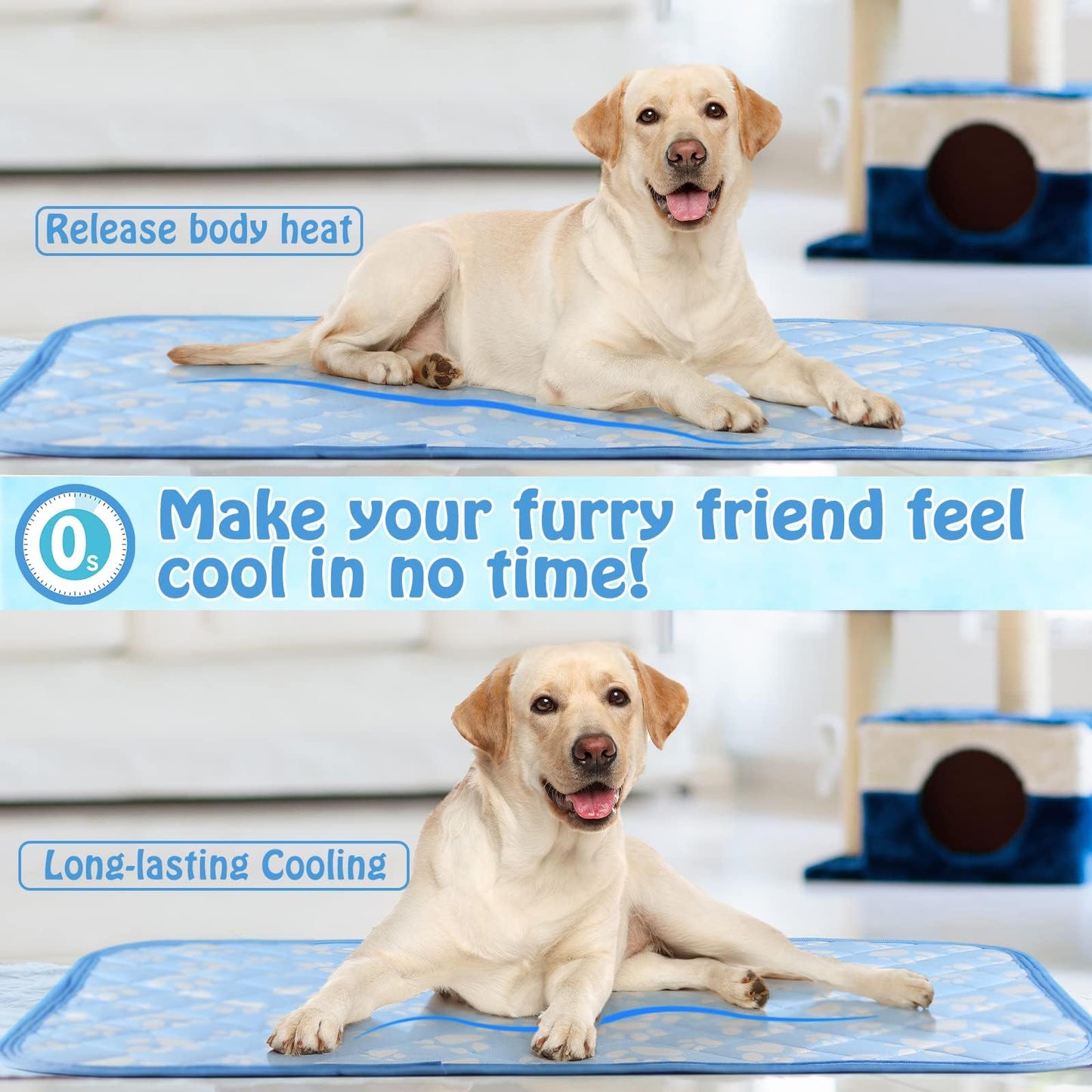 Rywell Self-Cooling Mat for Dogs Small,Cats,Rabbit&Guinea Pig cage Liners 24'' x 18''- Endothermic Color Changing Arc-Chill Cooling Fiber - Washable Non-Toxic Summer Pet Bed, Non-Slip, Foldable