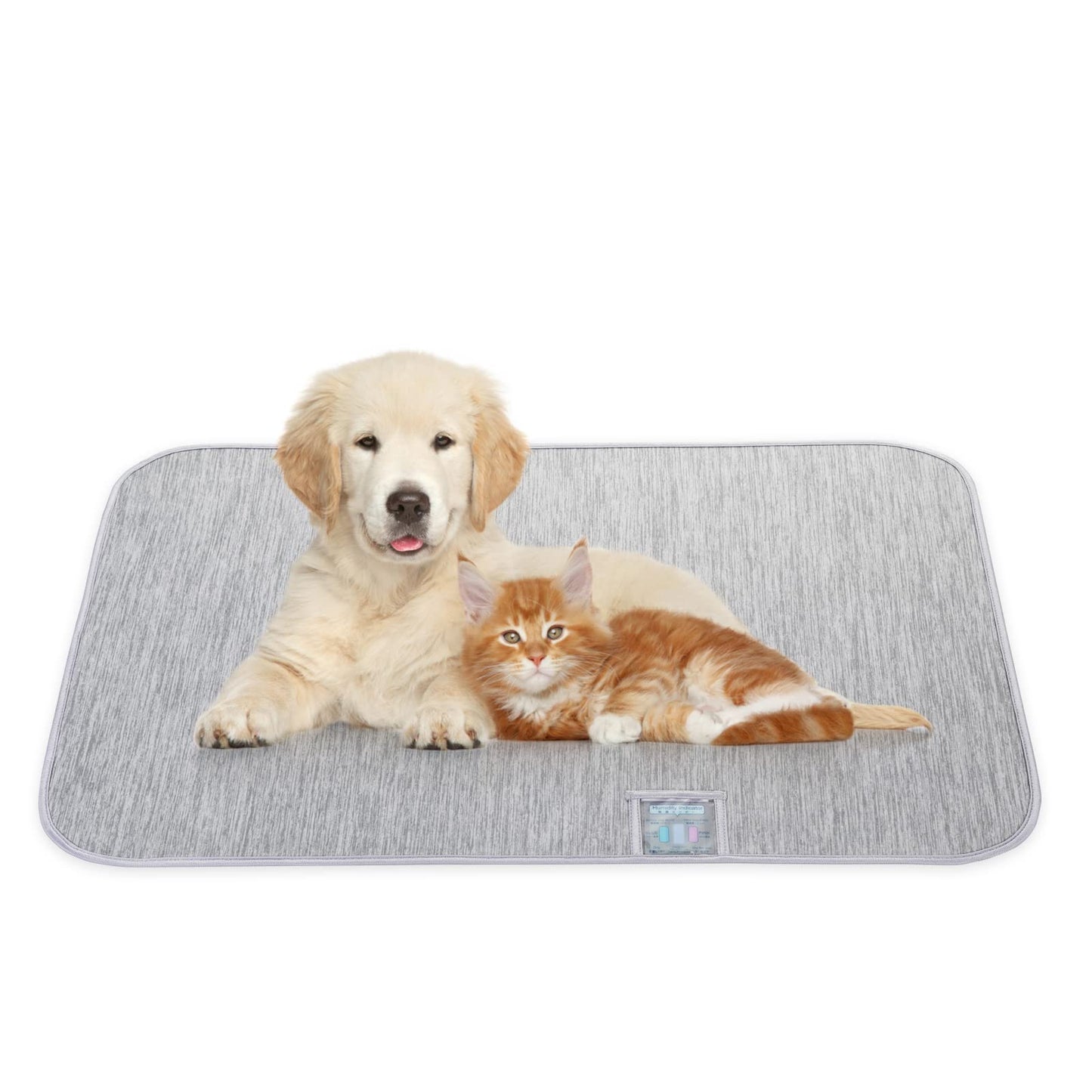Rywell Pet Reusable Bed Pad Summer Cooling Dogs Mat with Humidity indicator card, Super Absorption Non-toxic Traning Mats Machine Washable & Portable, Indoors & Outdoors - S Grey