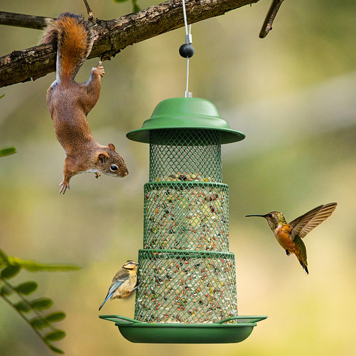 Rywell Bird Feeders for Outdoors Hanging, Waterproof Rooftop Bird Feeder with a Latch Feature, Squirrel Proof Wild Bird Seed for Outside Feeders and Garden Decoration Yard for Bird Watchers (3 Tier)
