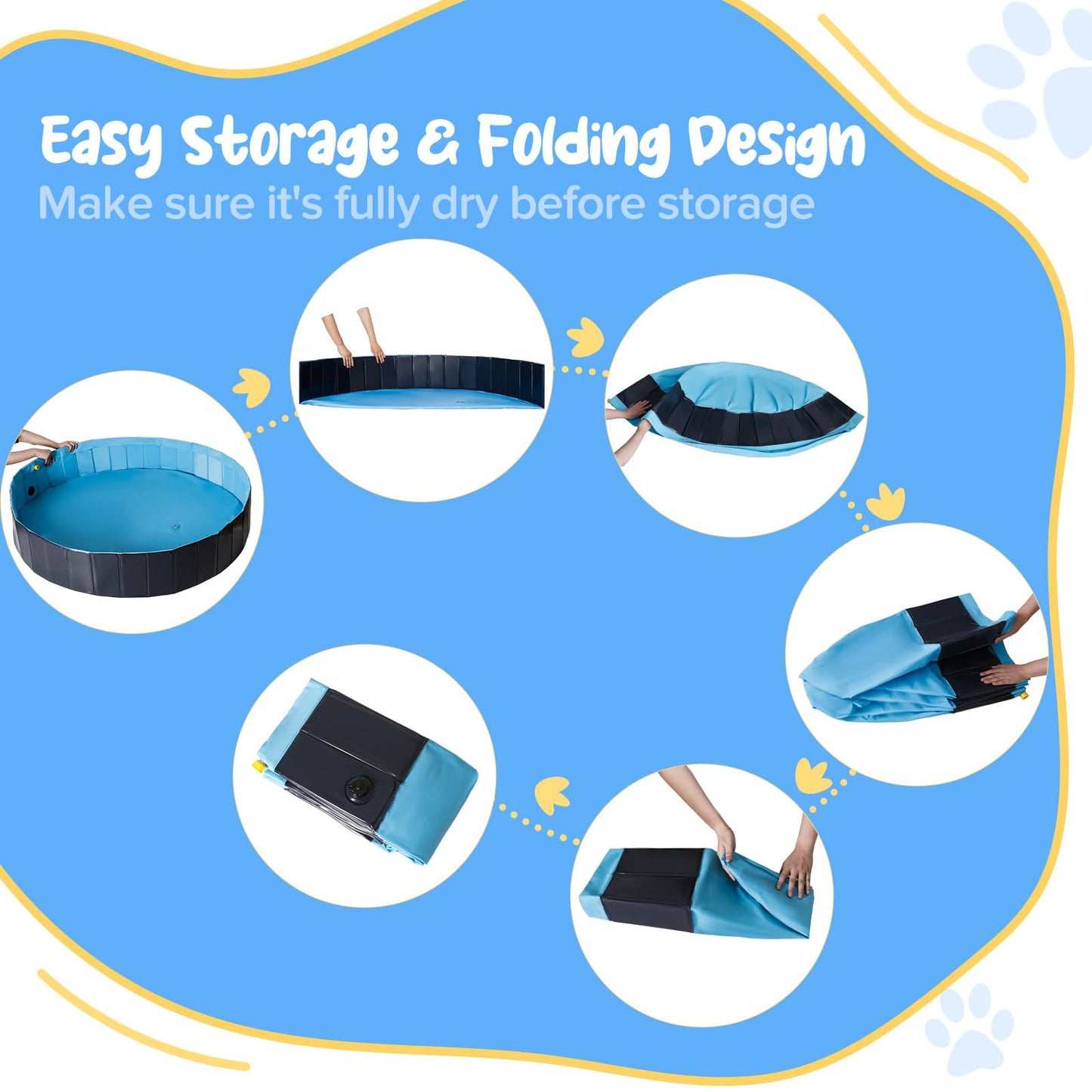 Rywell Dog Pool for Large Dogs, Foldable Pet Wading Pool with Splash Sprinkler, Outdoor Summer Bathtub Heavy Duty for Puppy, Doggie, Cats, Duck -Blue -63 x 12 Inches