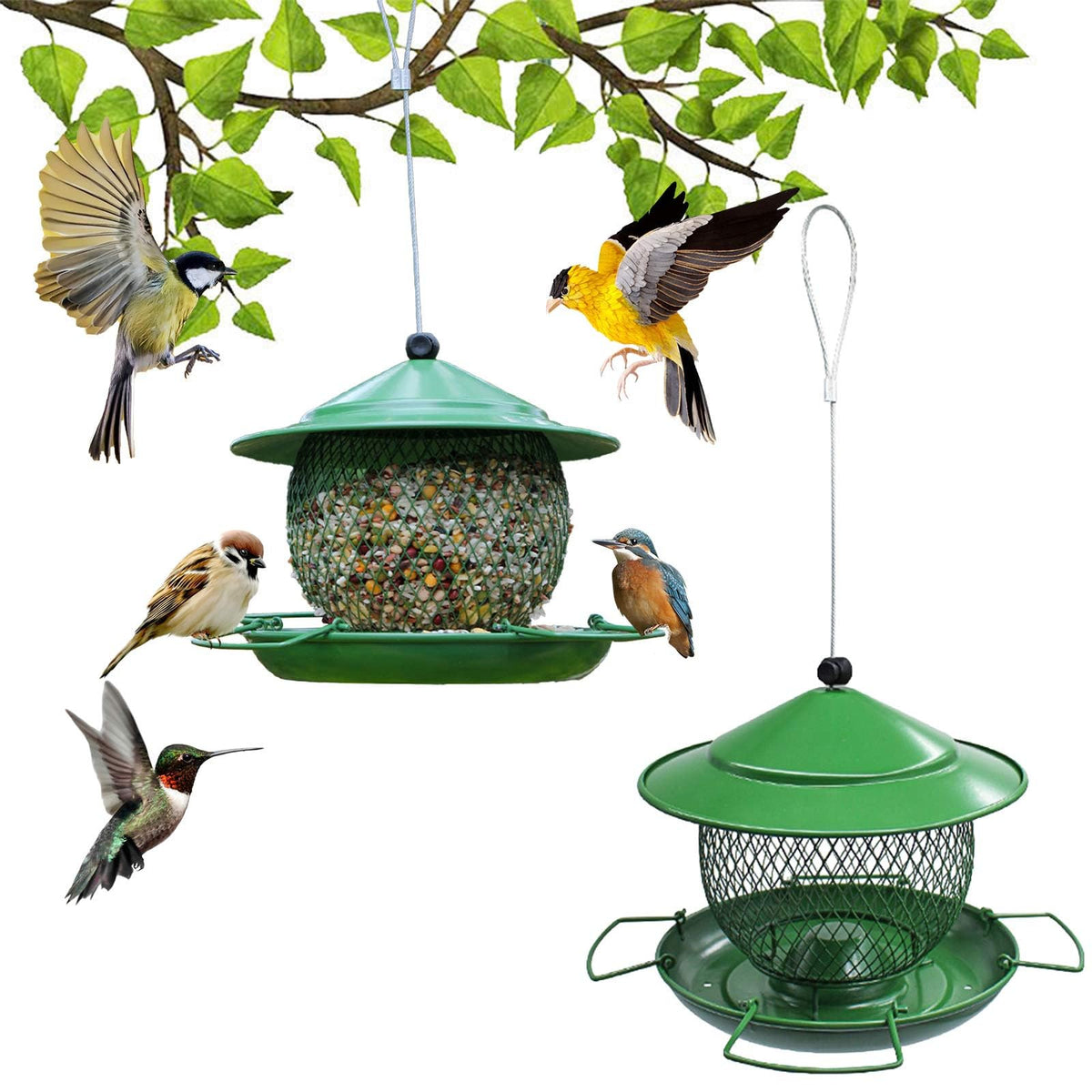 Rywell Squirrel Proof Bird Feeders for Outdoors, Large Capacity, Heavy Duty Metal Bird Feeder, Supports Cardinal, Finch, Blue Jay and Wild Birds