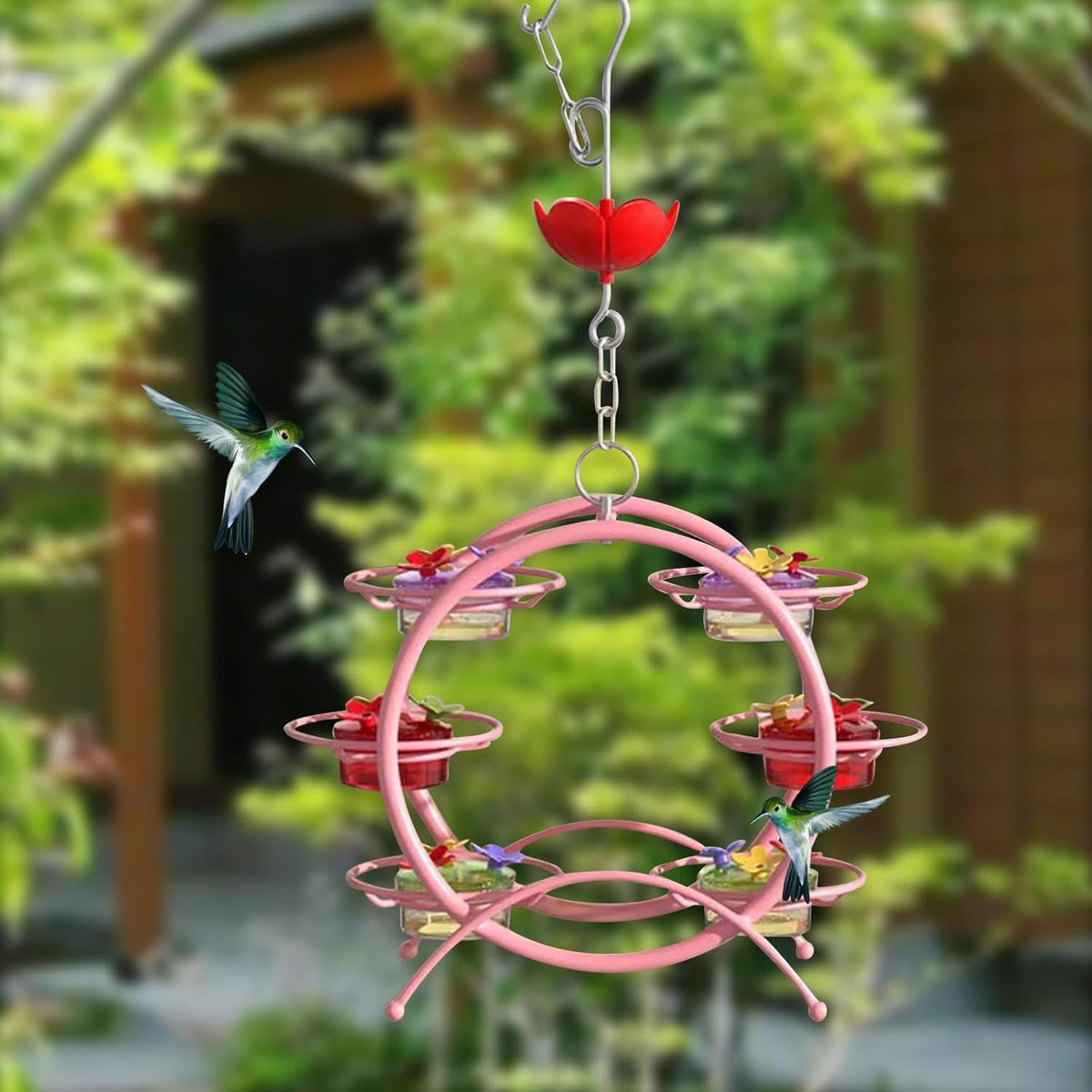 Rywell Hummingbird Feeders for Outdoors - Multi-Ports, Top Filling Ant & Bee, Garden Decor