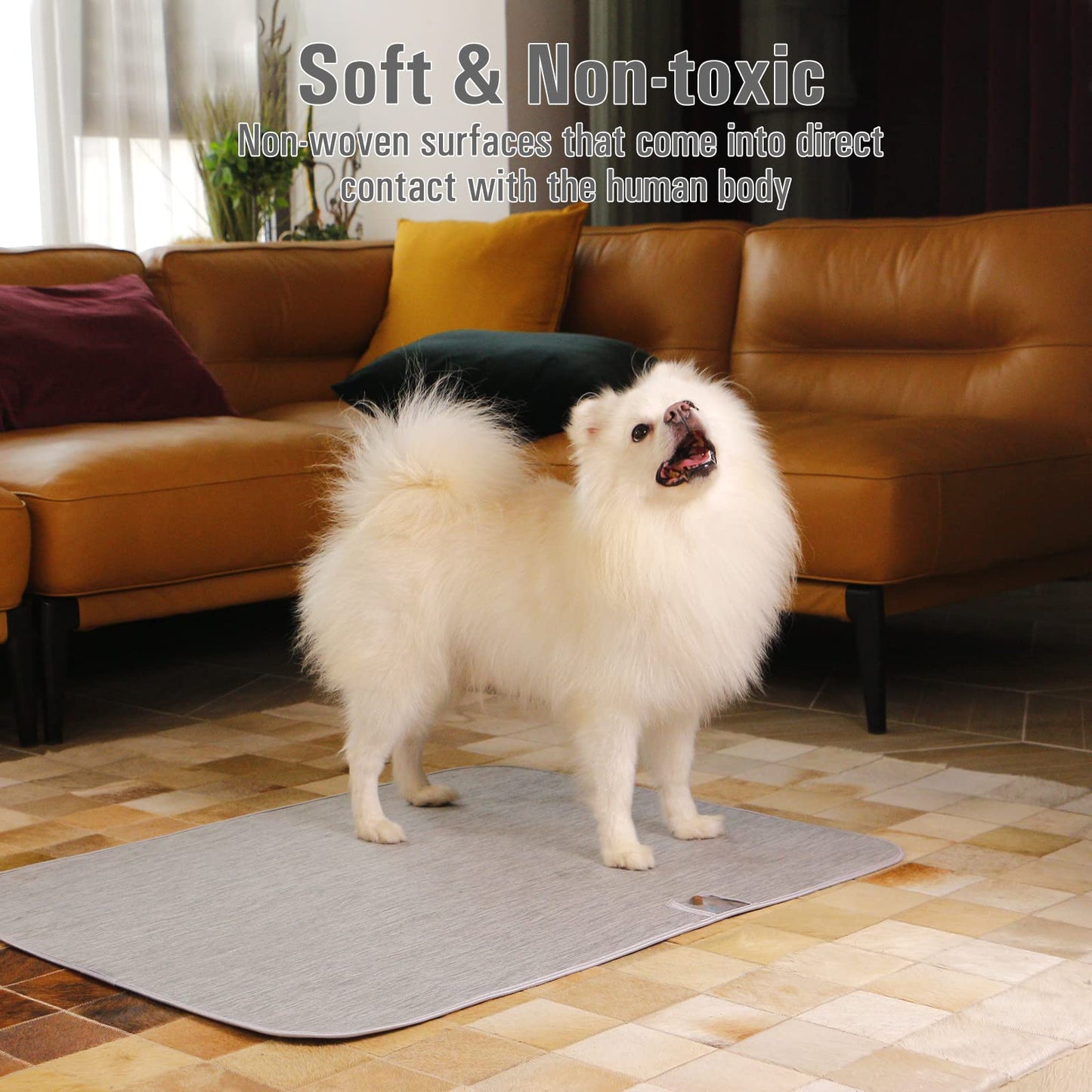 Rywell Pet Reusable Bed Pad Summer Cooling Dogs Mat with Humidity indicator card, Super Absorption Non-toxic Traning Mats Machine Washable & Portable, Indoors & Outdoors - S Grey