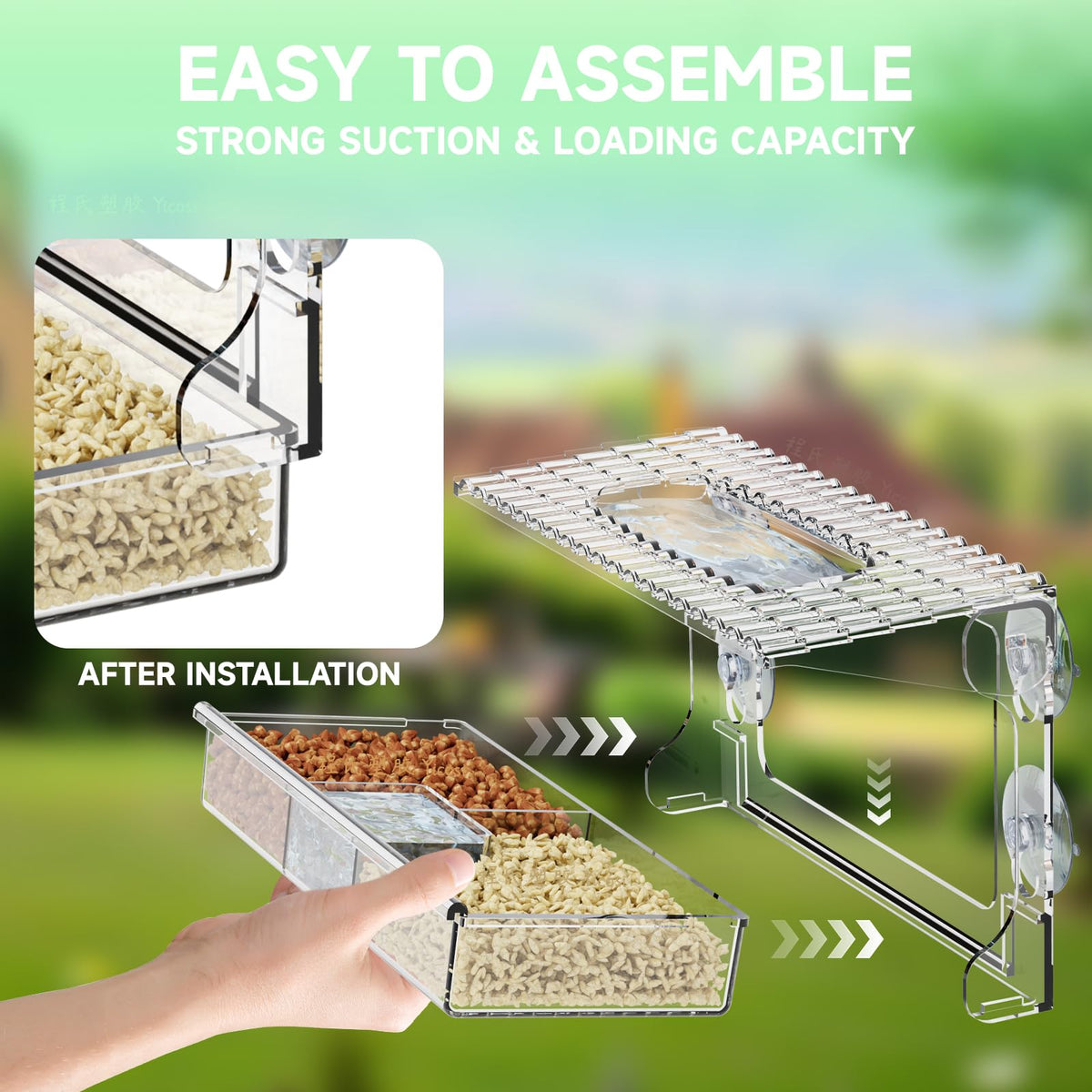 Rywell Acrylcc Window Bird Feeders with Strong Suction Cups for Window Viewing and Balcony,See Through Wild Birdfeeder with Bath and Water Combo,Clear Windows Bird Feeder for Cats,Kids,Birds Lover Gifts