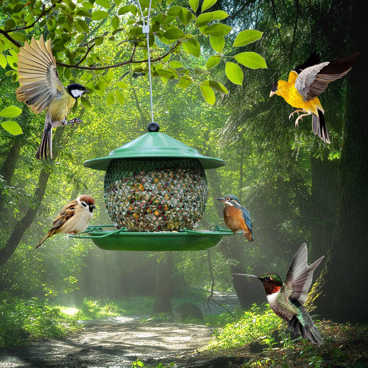 Rywell Squirrel Proof Bird Feeders for Outdoors, Large Capacity, Heavy Duty Metal Bird Feeder, Supports Cardinal, Finch, Blue Jay and Wild Birds
