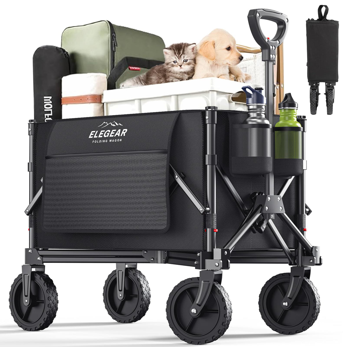 Rywell 220 LBS Heavy-Duty Folding Wagon – 120L Large Capacity, Lightweight & Compact, Outdoor Utility Cart for Camping, Beach, Sports & Shopping