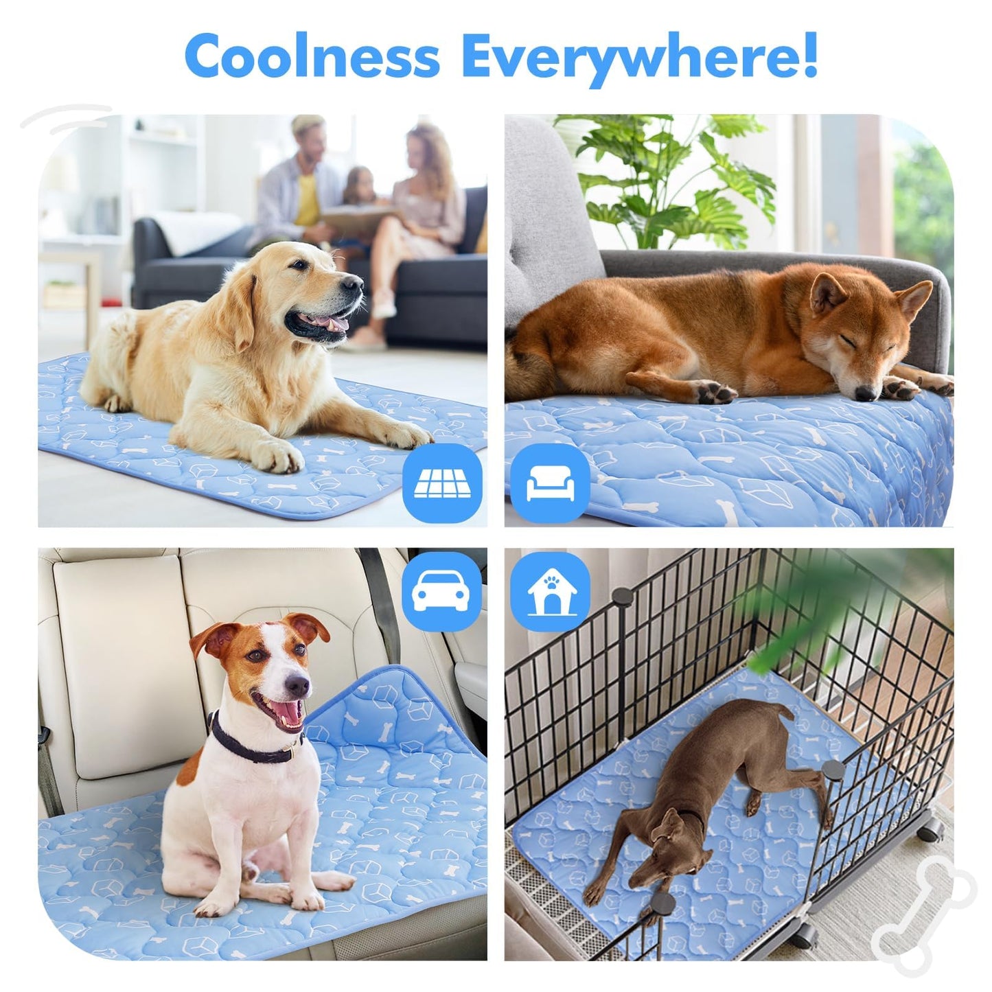 Rywell Dog Cooling Mat 2.0,44 * 32 Thicken Cooling Mat for Extra Large Dog, Internal Waterproof& Endothermic Color Changing Arc-Chill Cooling Fiber(QMAX>0.5) for Pet in Summer, Washable, Non-Toxic
